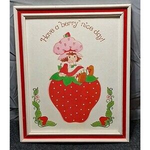 Vtg STRAWBERRY SHORTCAKE 13x16 Framed Print Picture Art  "Have A Berry Nice Day"